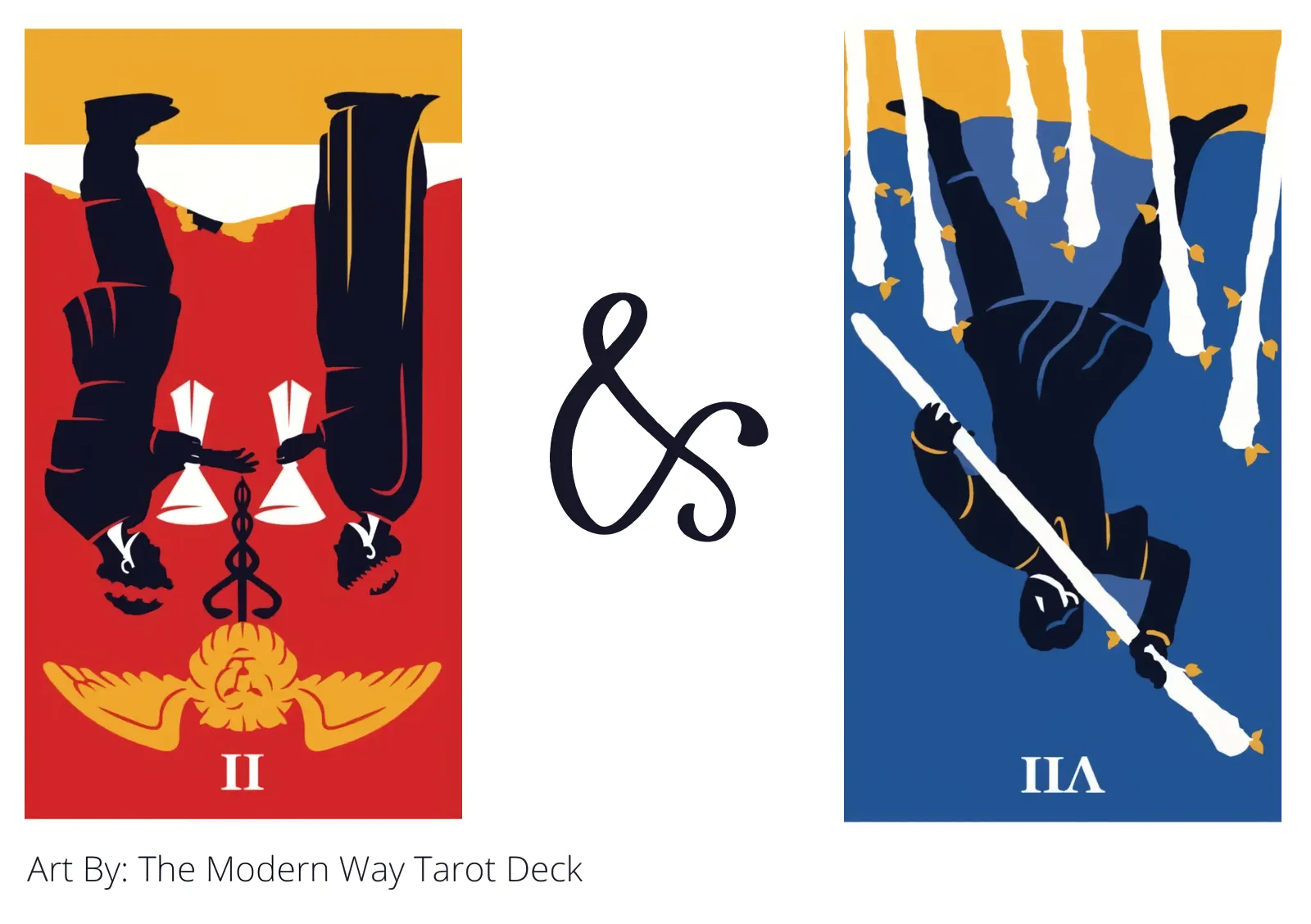 two of cups reversed and seven of wands reversed tarot cards together