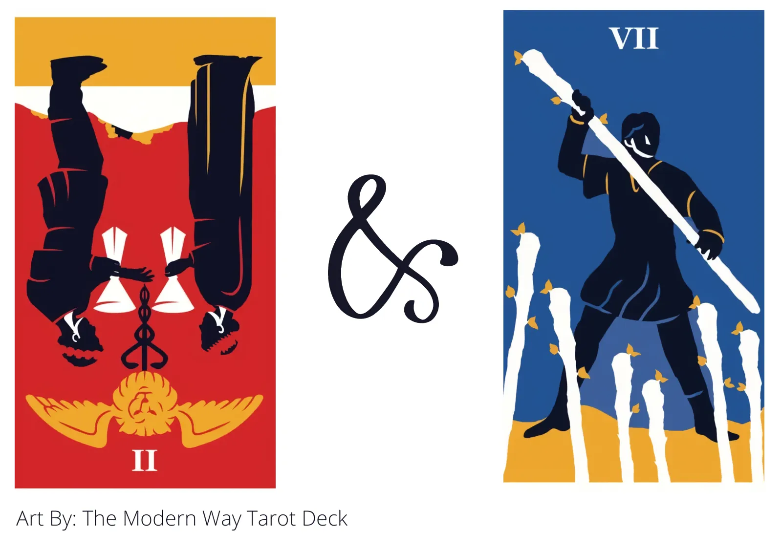 two of cups reversed and seven of wands tarot cards together