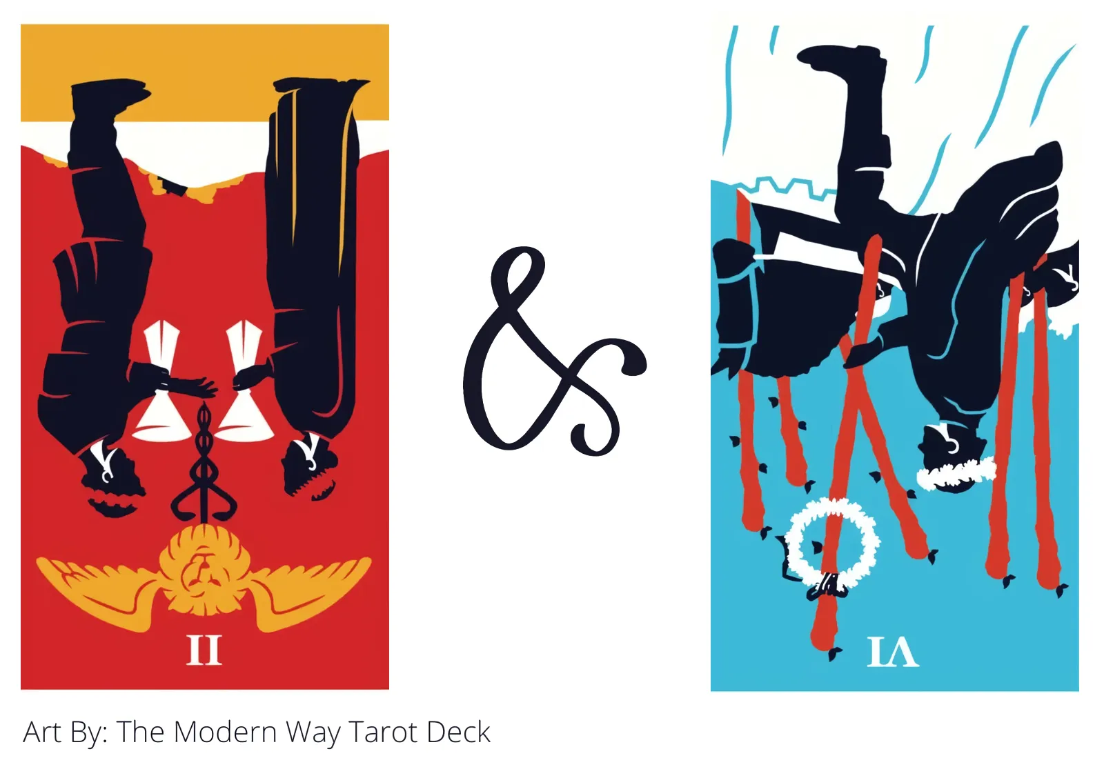 two of cups reversed and six of wands reversed tarot cards together