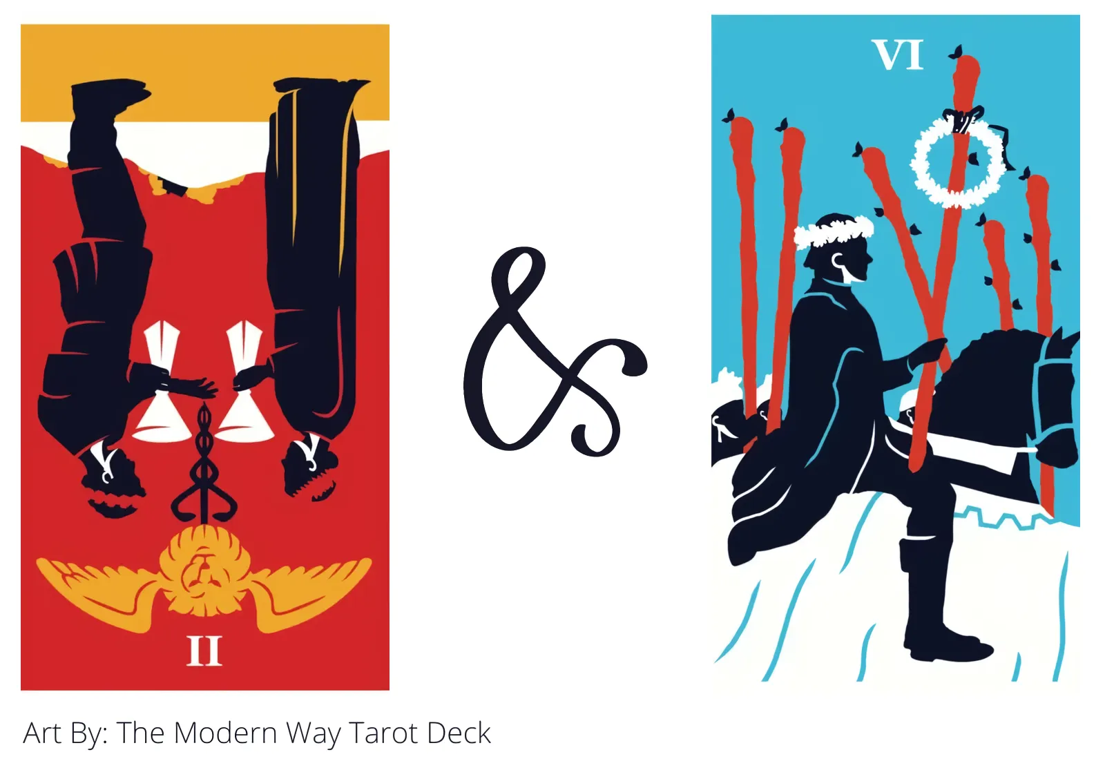 two of cups reversed and six of wands tarot cards together