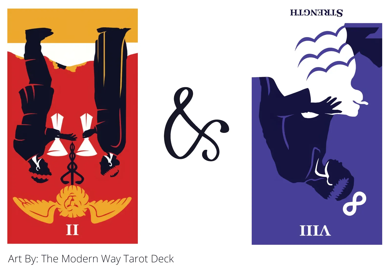 two of cups reversed and strength reversed tarot cards together