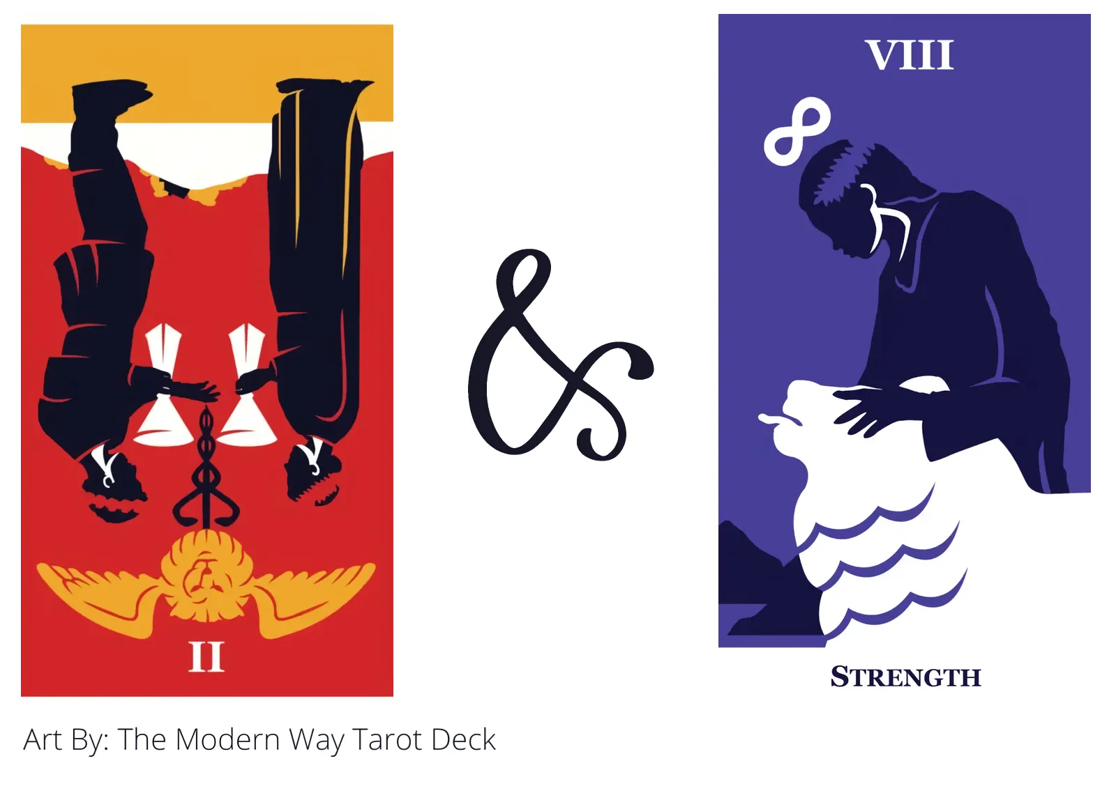 two of cups reversed and strength tarot cards together