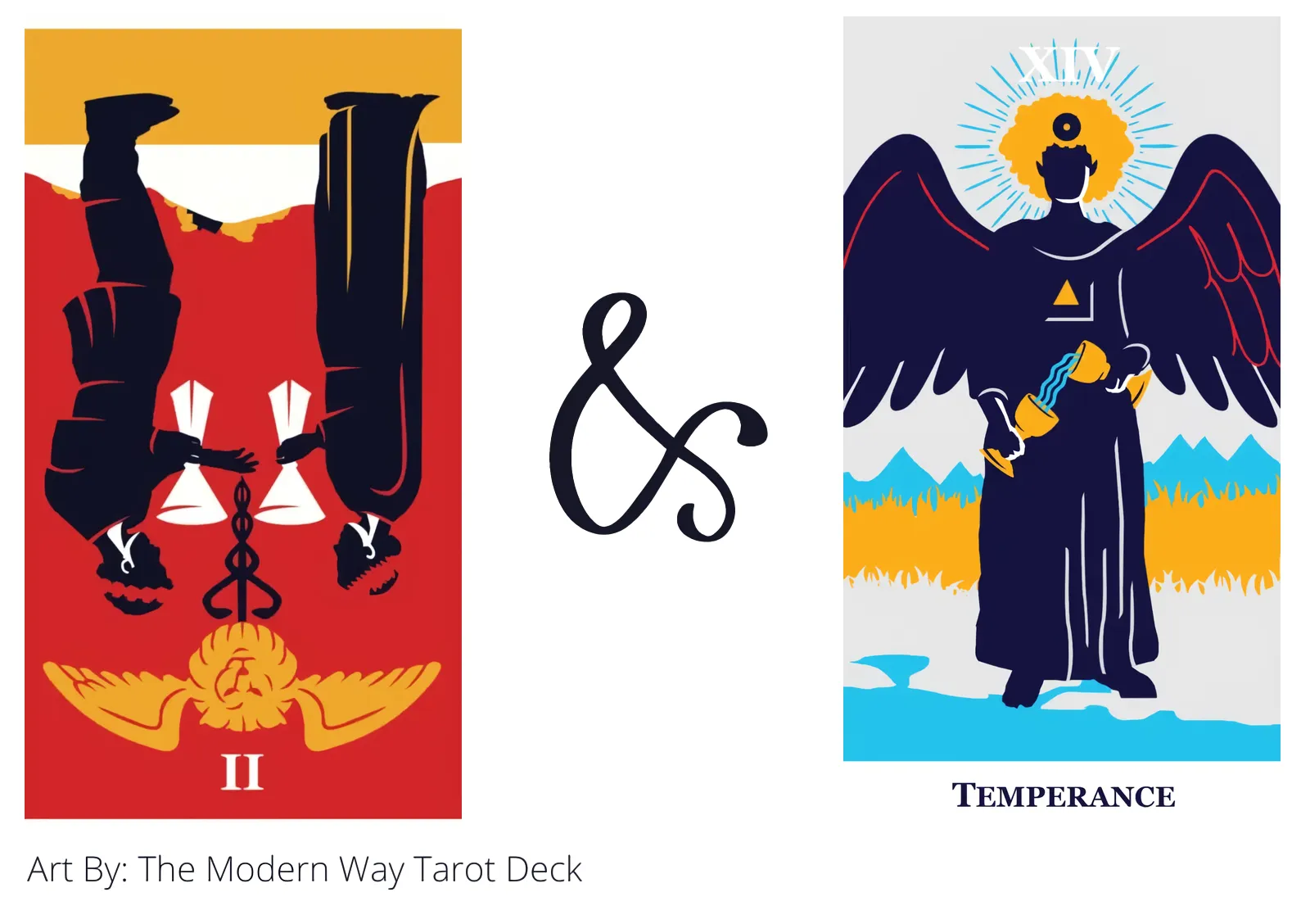 two of cups reversed and temperance tarot cards together