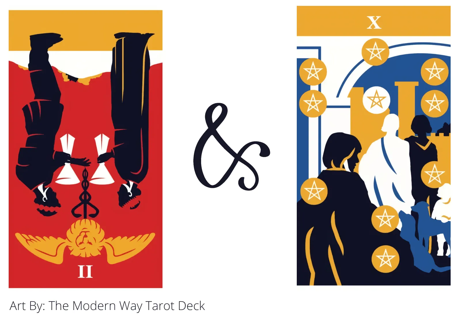 two of cups reversed and ten of pentacles tarot cards together