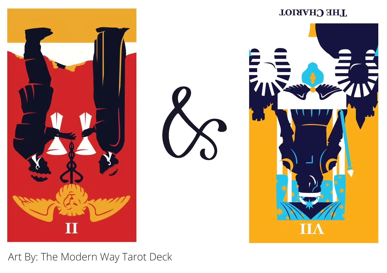 two of cups reversed and the chariot reversed tarot cards together