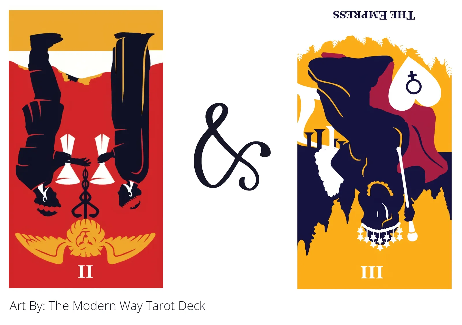 two of cups reversed and the empress reversed tarot cards together