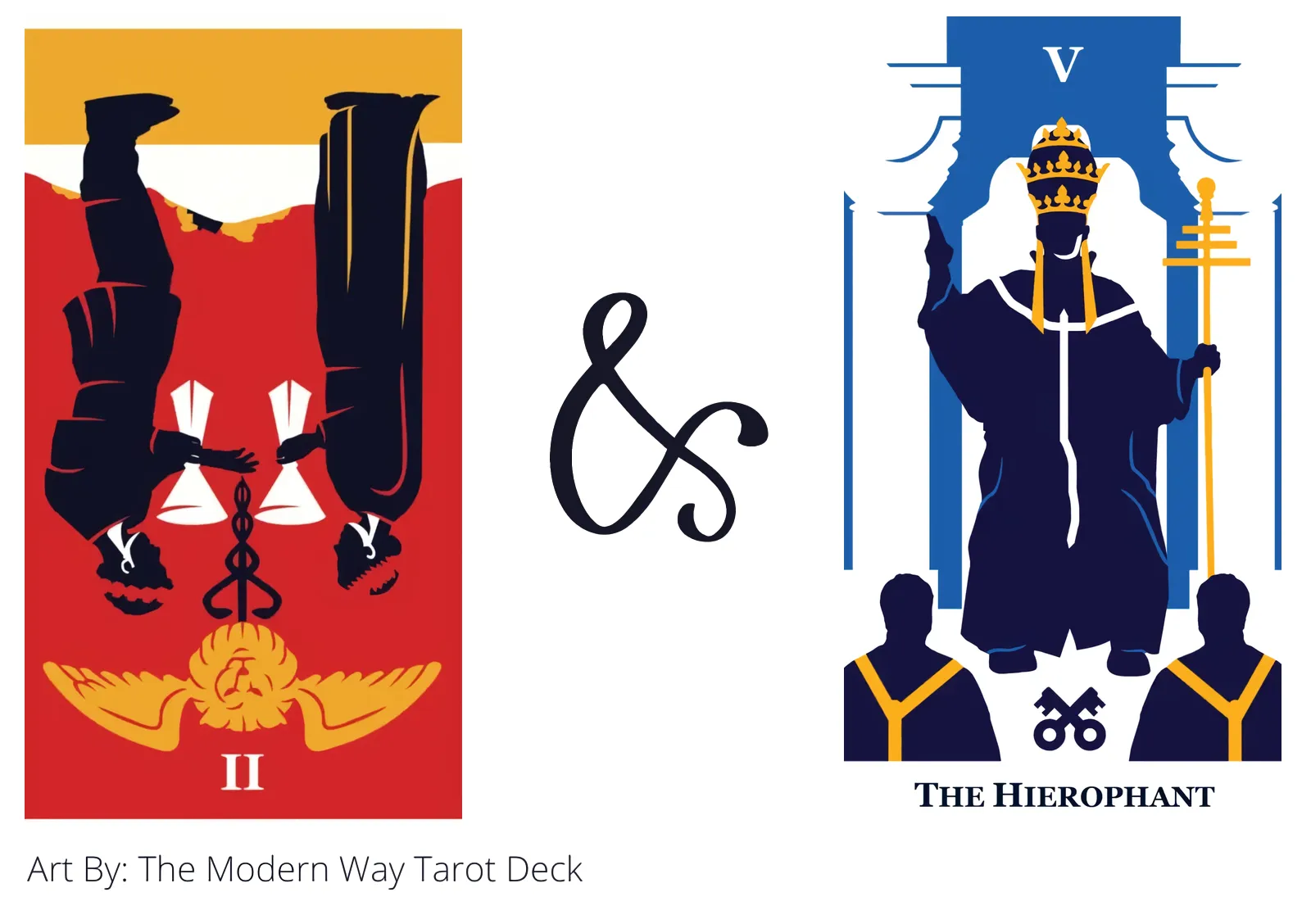 two of cups reversed and the hierophant tarot cards together
