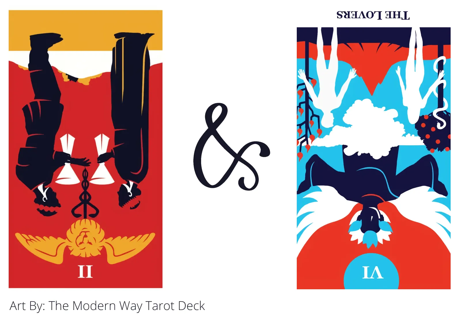 two of cups reversed and the lovers reversed tarot cards together