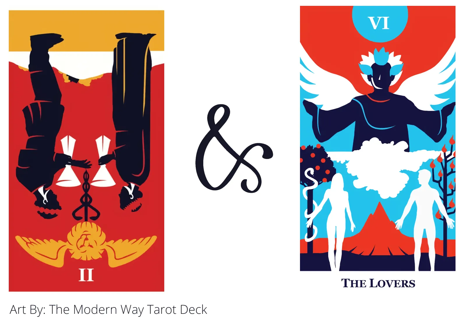 two of cups reversed and the lovers tarot cards together