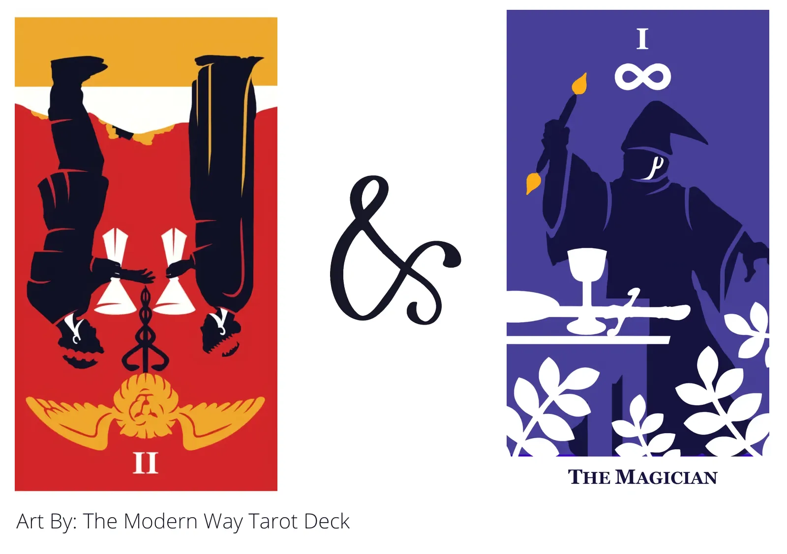 two of cups reversed and the magician tarot cards together