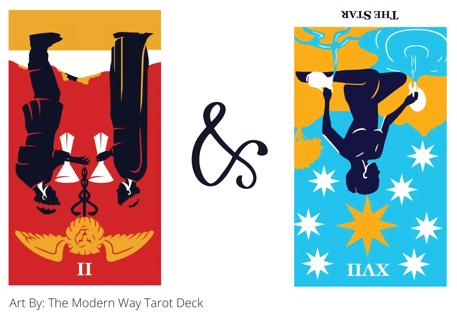 two of cups reversed and the star reversed tarot cards together