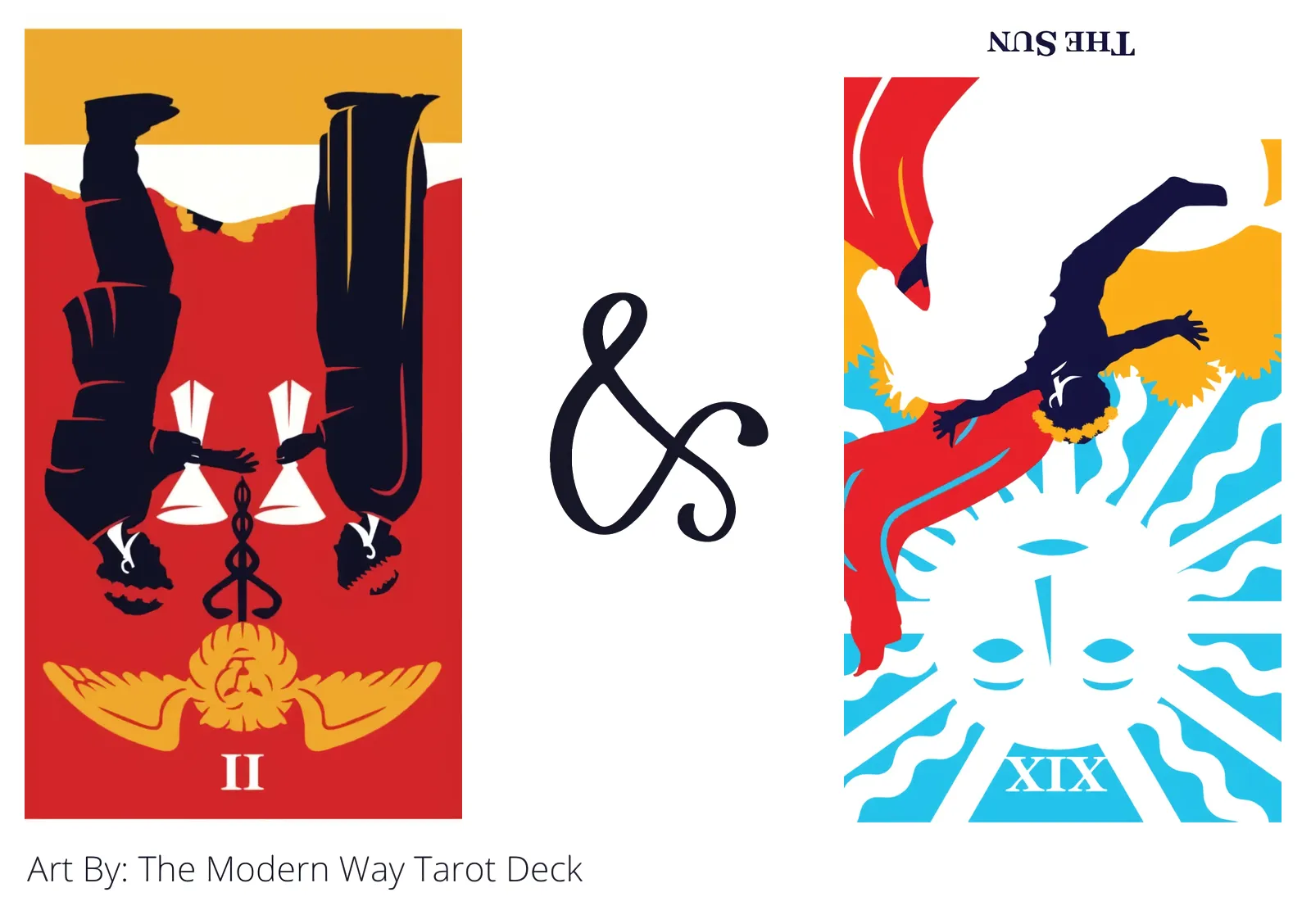 two of cups reversed and the sun reversed tarot cards together