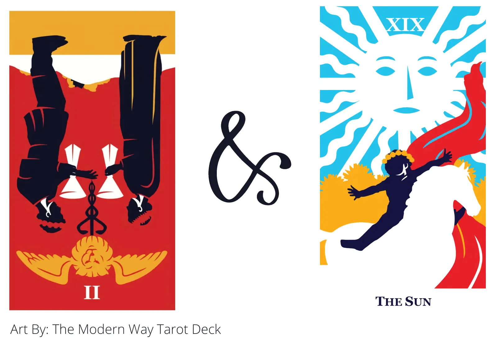 two of cups reversed and the sun tarot cards together
