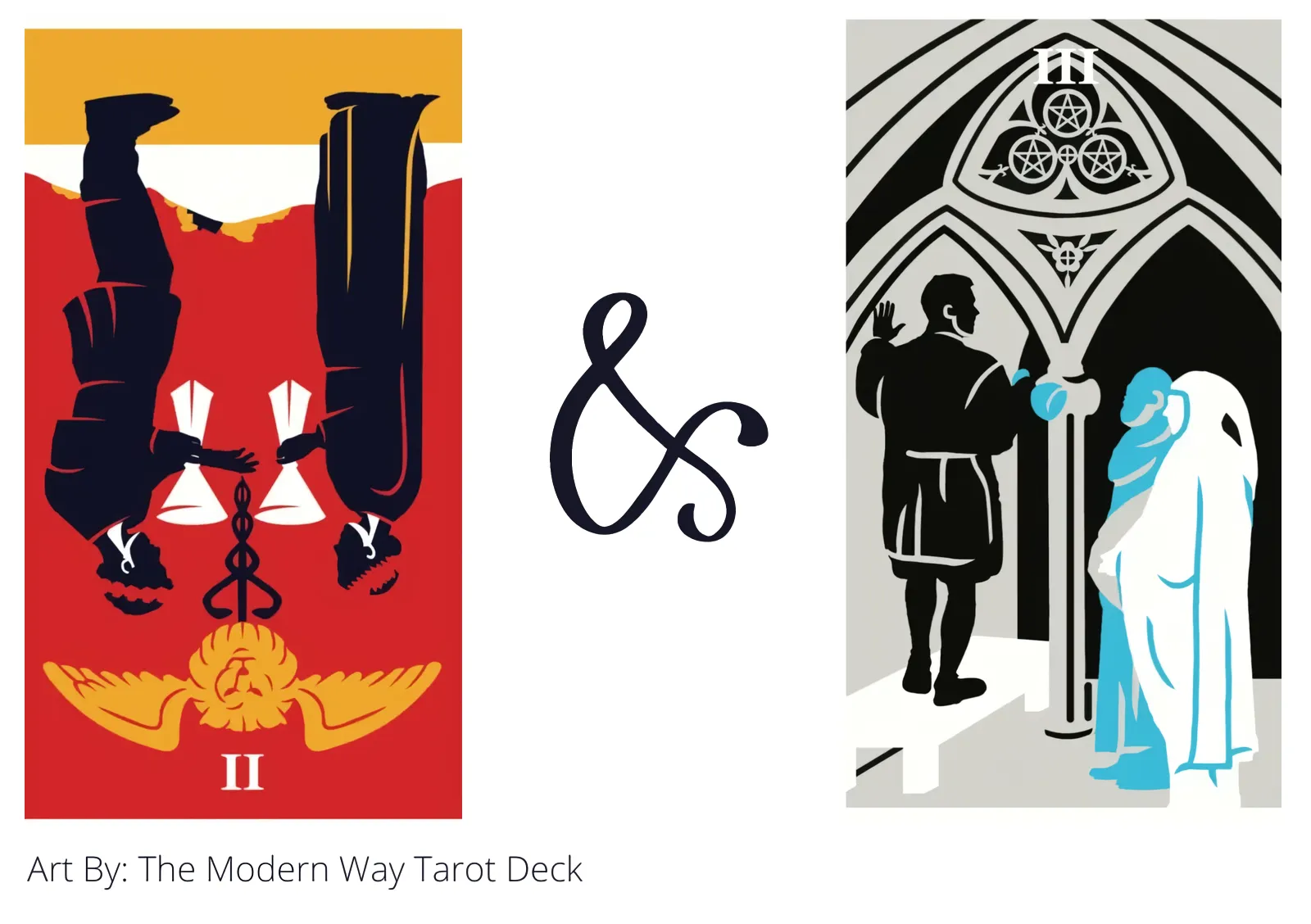 two of cups reversed and three of pentacles tarot cards together