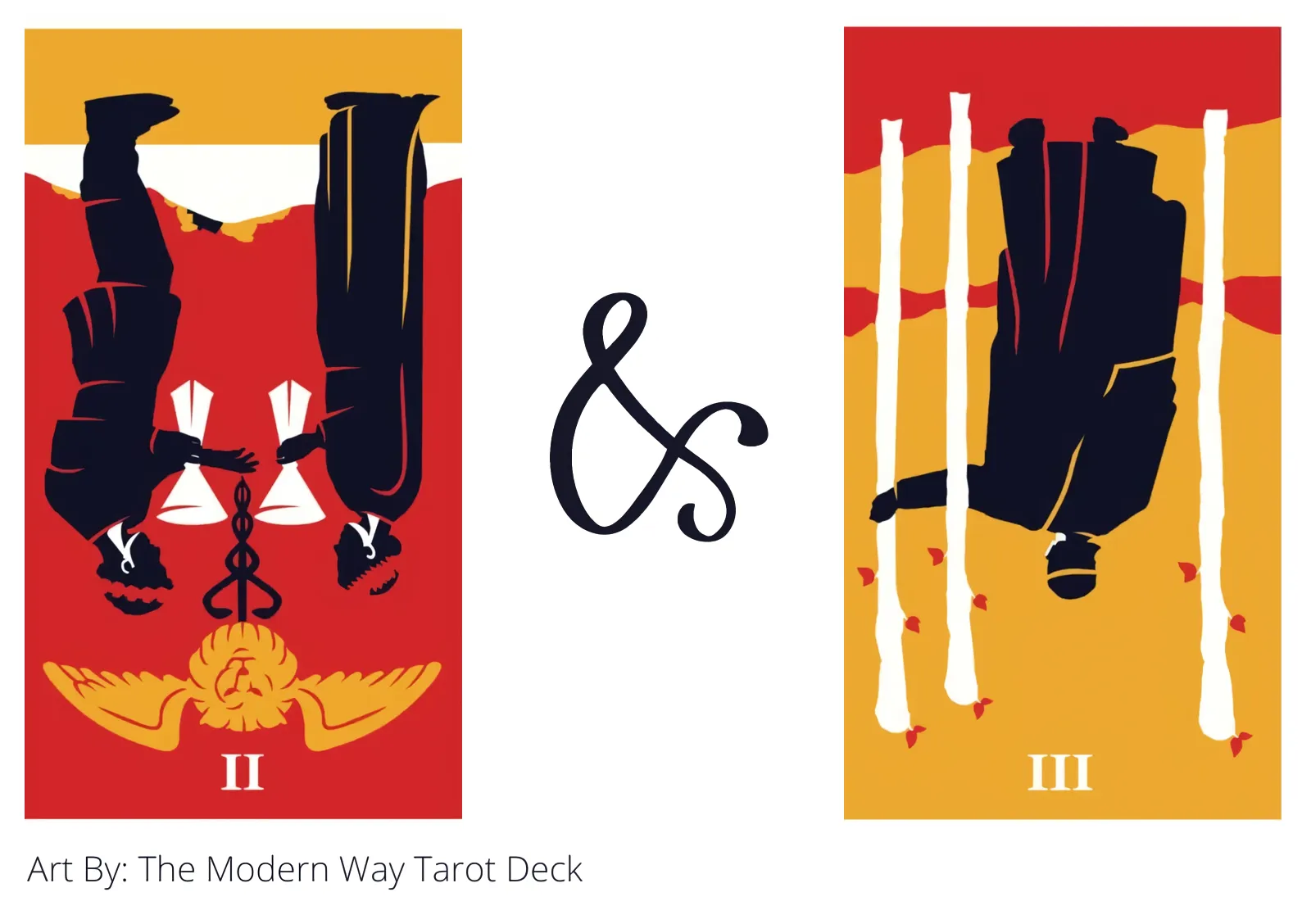 two of cups reversed and three of wands reversed tarot cards together