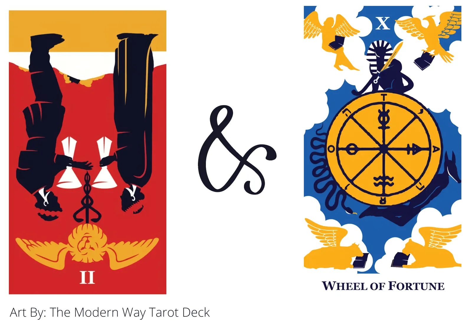 two of cups reversed and wheel of fortune tarot cards together
