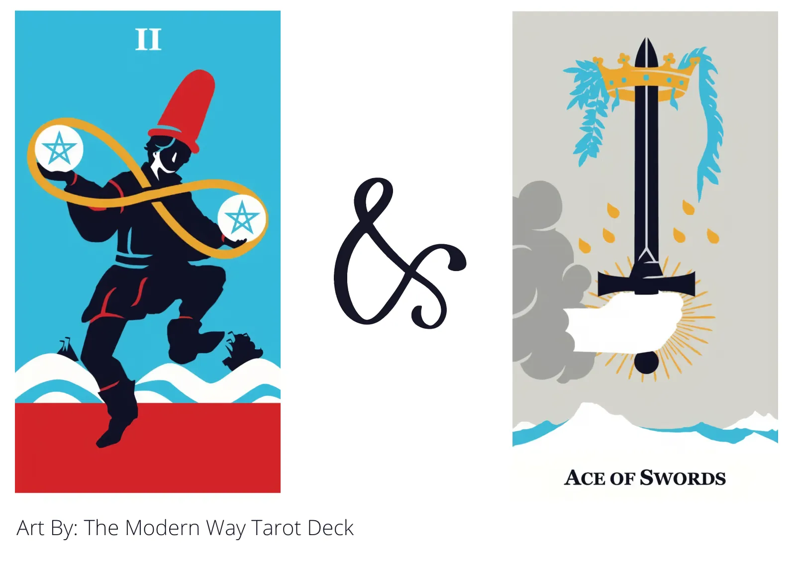 two of pentacles and ace of swords tarot cards together