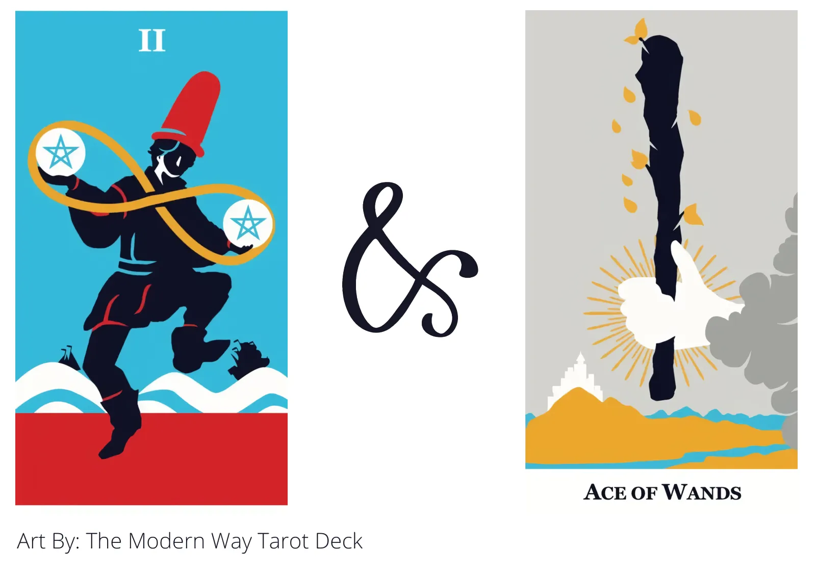 two of pentacles and ace of wands tarot cards together