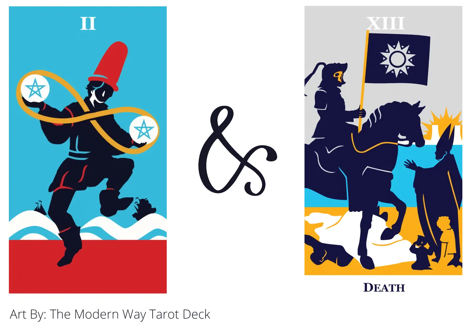 two of pentacles and death tarot cards together