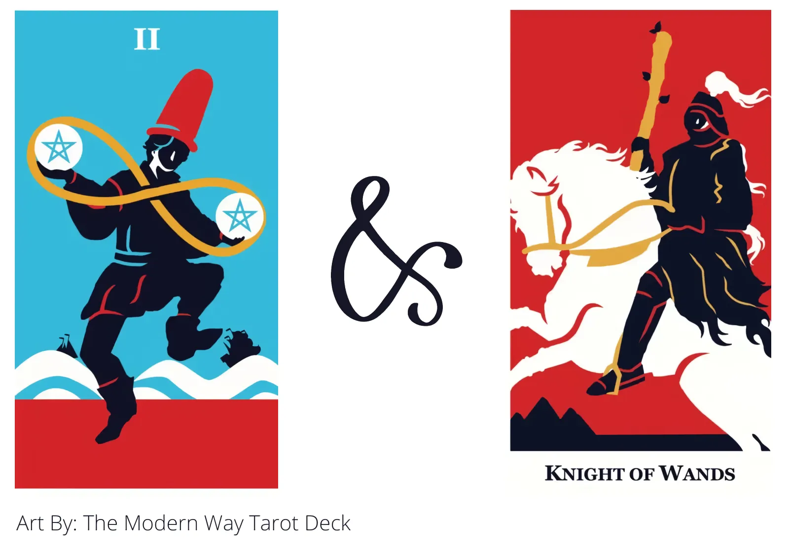 two of pentacles and knight of wands tarot cards together