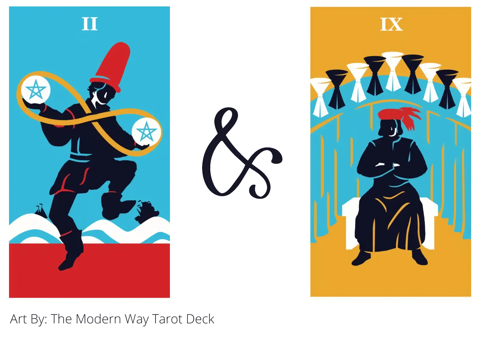 two of pentacles and nine of cups tarot cards together