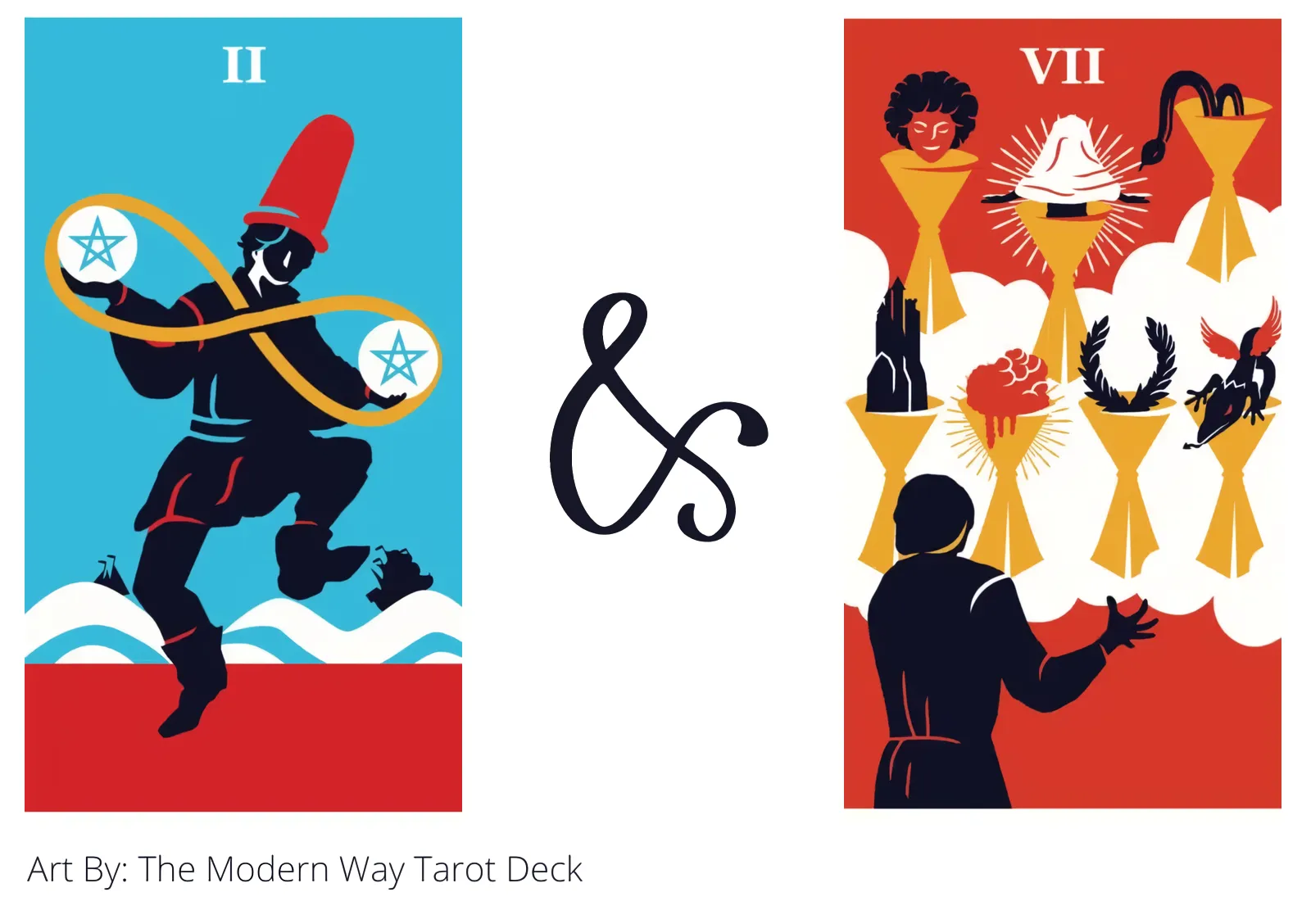 two of pentacles and seven of cups tarot cards together