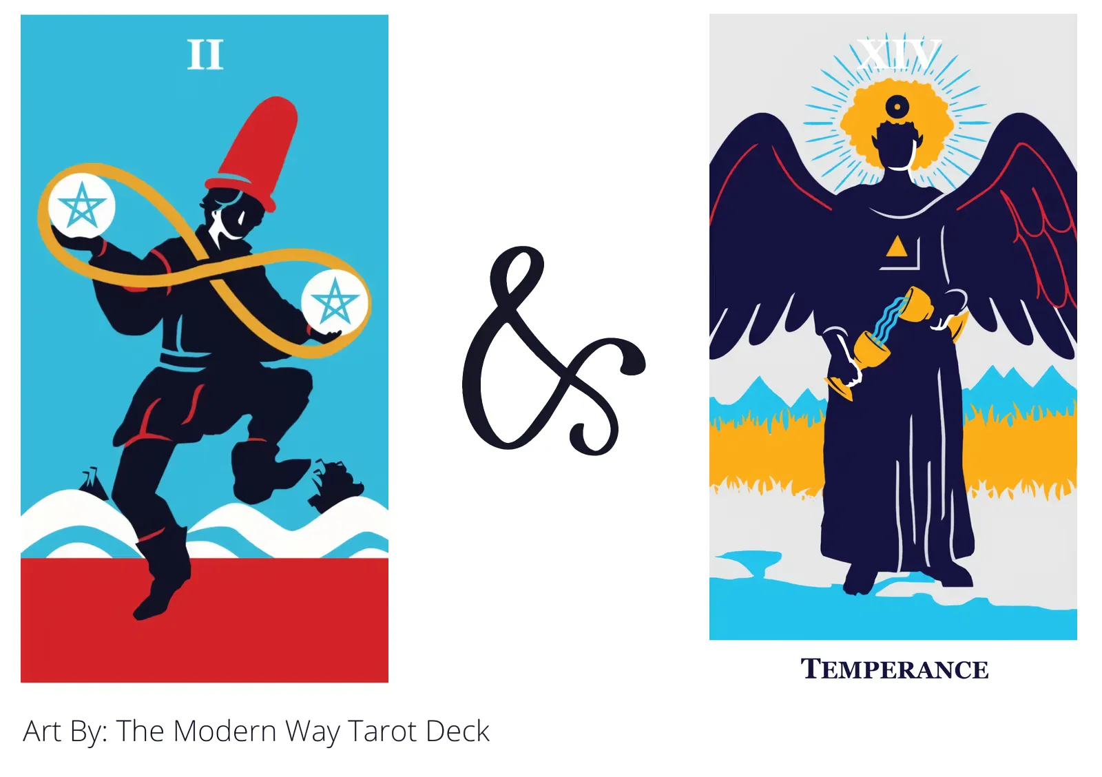 two of pentacles and temperance tarot cards together