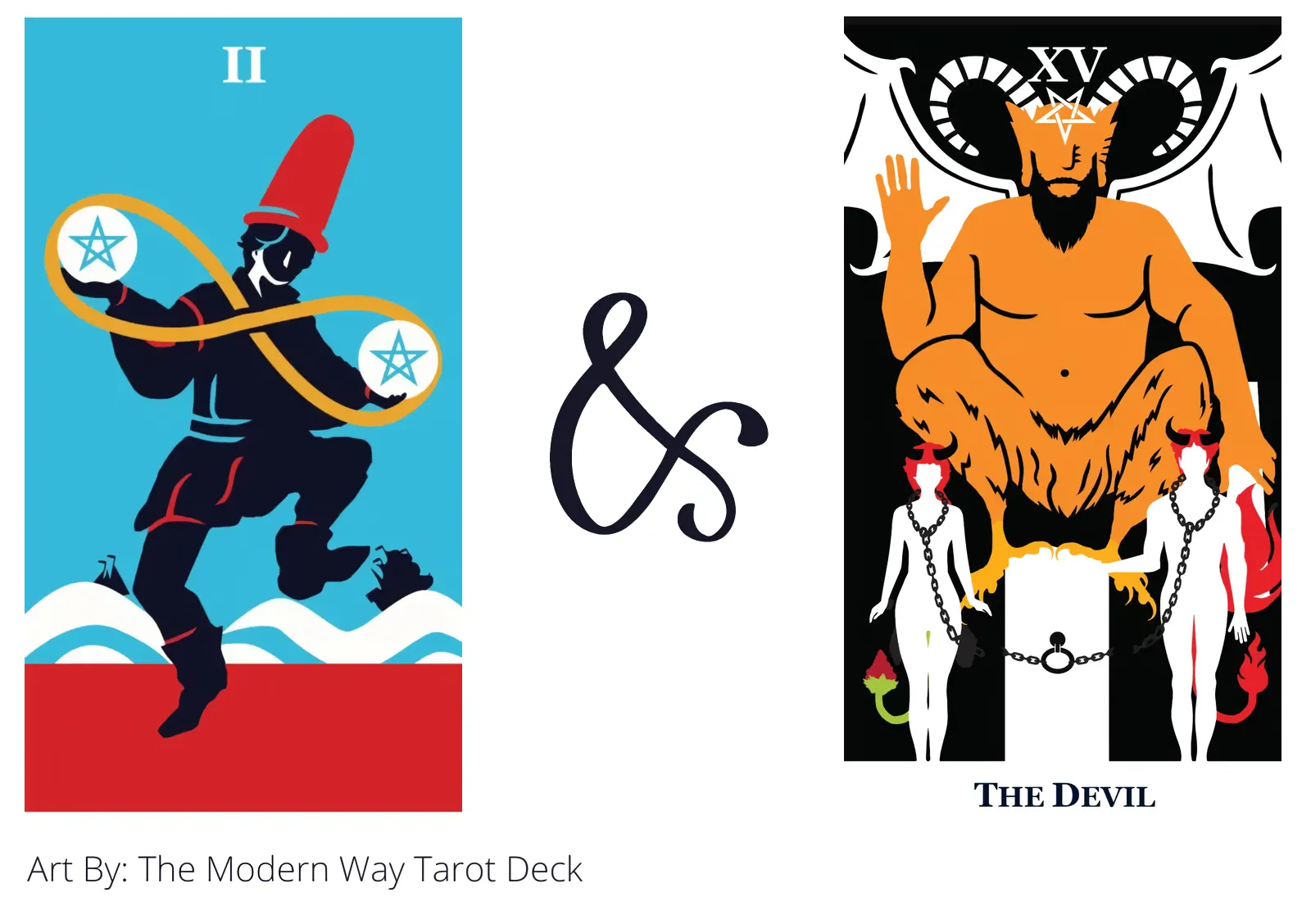 two of pentacles and the devil tarot cards together
