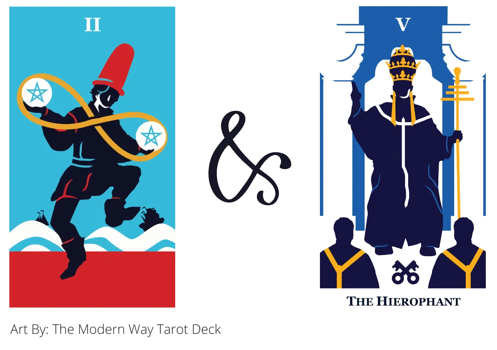 two of pentacles and the hierophant tarot cards together