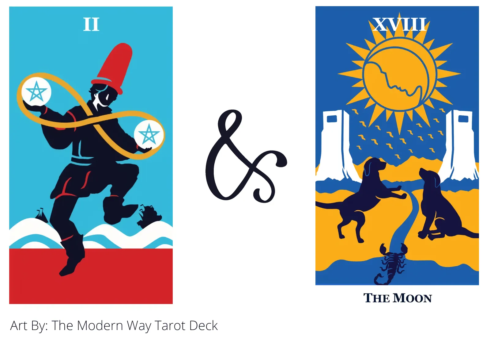 two of pentacles and the moon tarot cards together