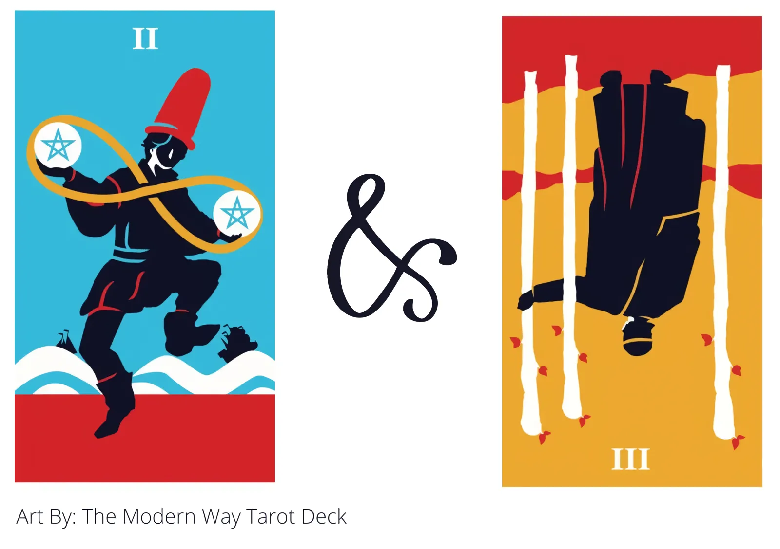 two of pentacles and three of wands reversed tarot cards together