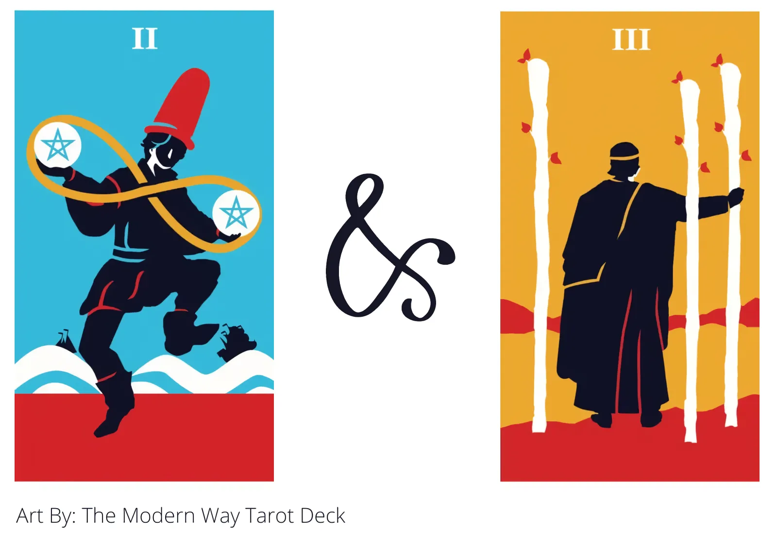 two of pentacles and three of wands tarot cards together