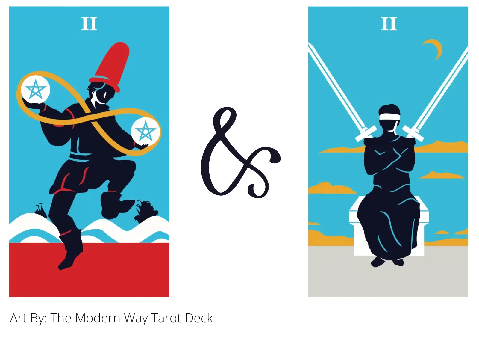 two of pentacles and two of swords tarot cards together