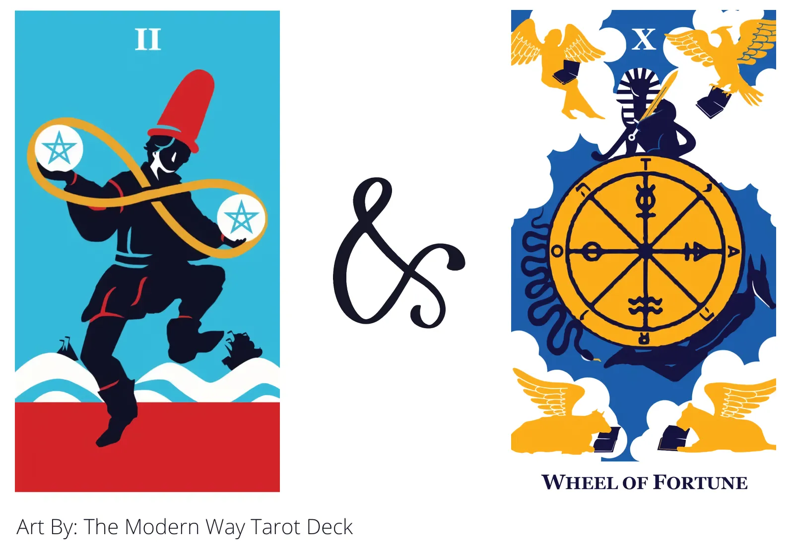 two of pentacles and wheel of fortune tarot cards together