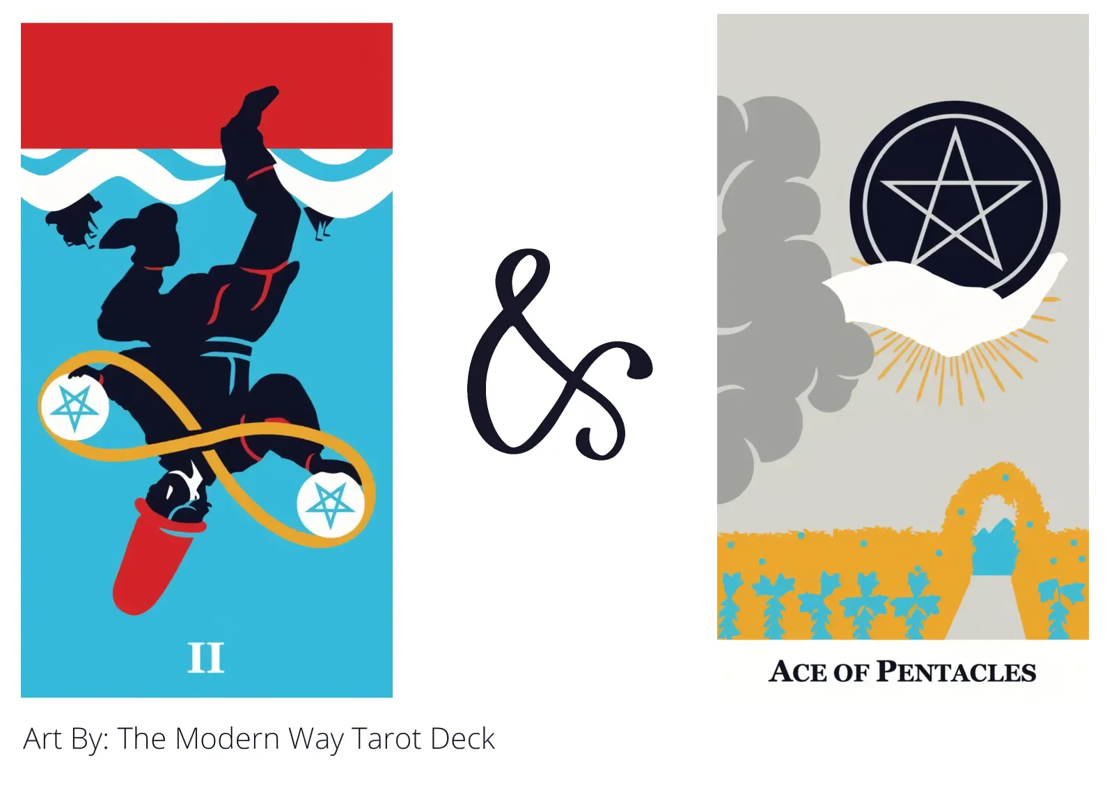 two of pentacles reversed and ace of pentacles tarot cards together