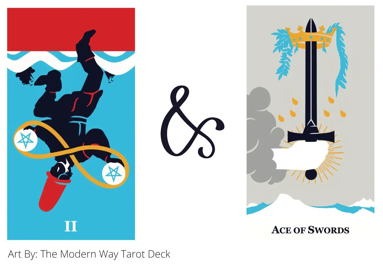 two of pentacles reversed and ace of swords tarot cards together