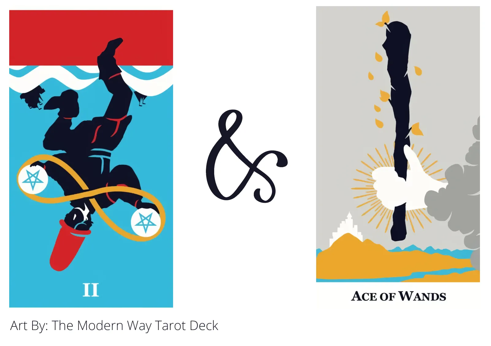 two of pentacles reversed and ace of wands tarot cards together