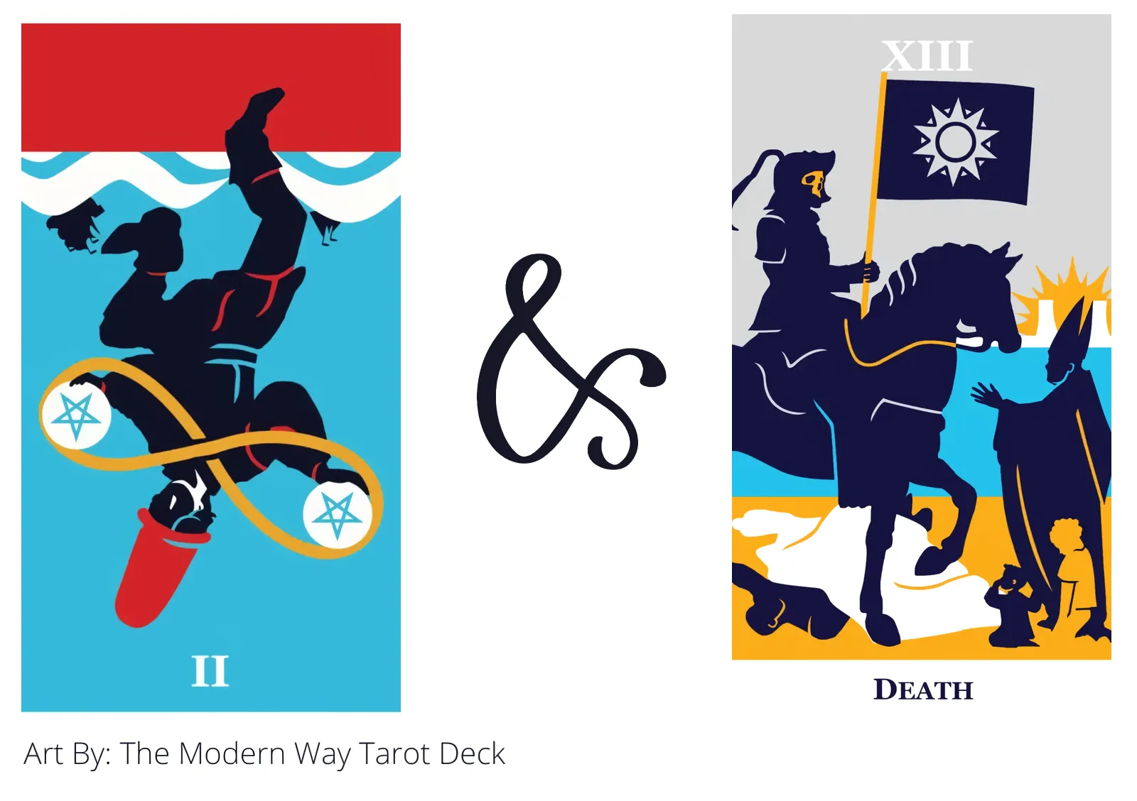 two of pentacles reversed and death tarot cards together