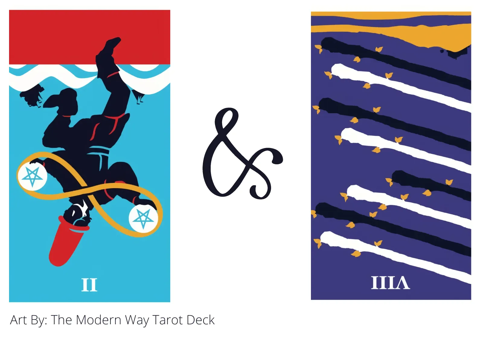 two of pentacles reversed and eight of wands reversed tarot cards together