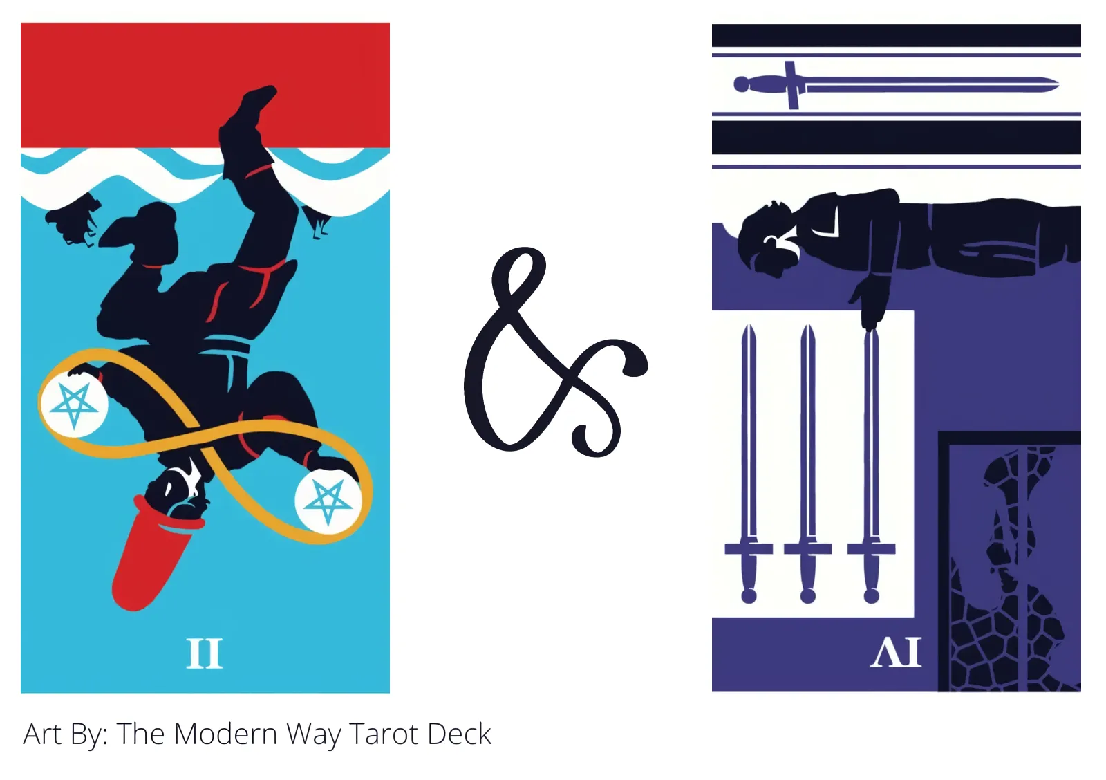 two of pentacles reversed and four of swords reversed tarot cards together
