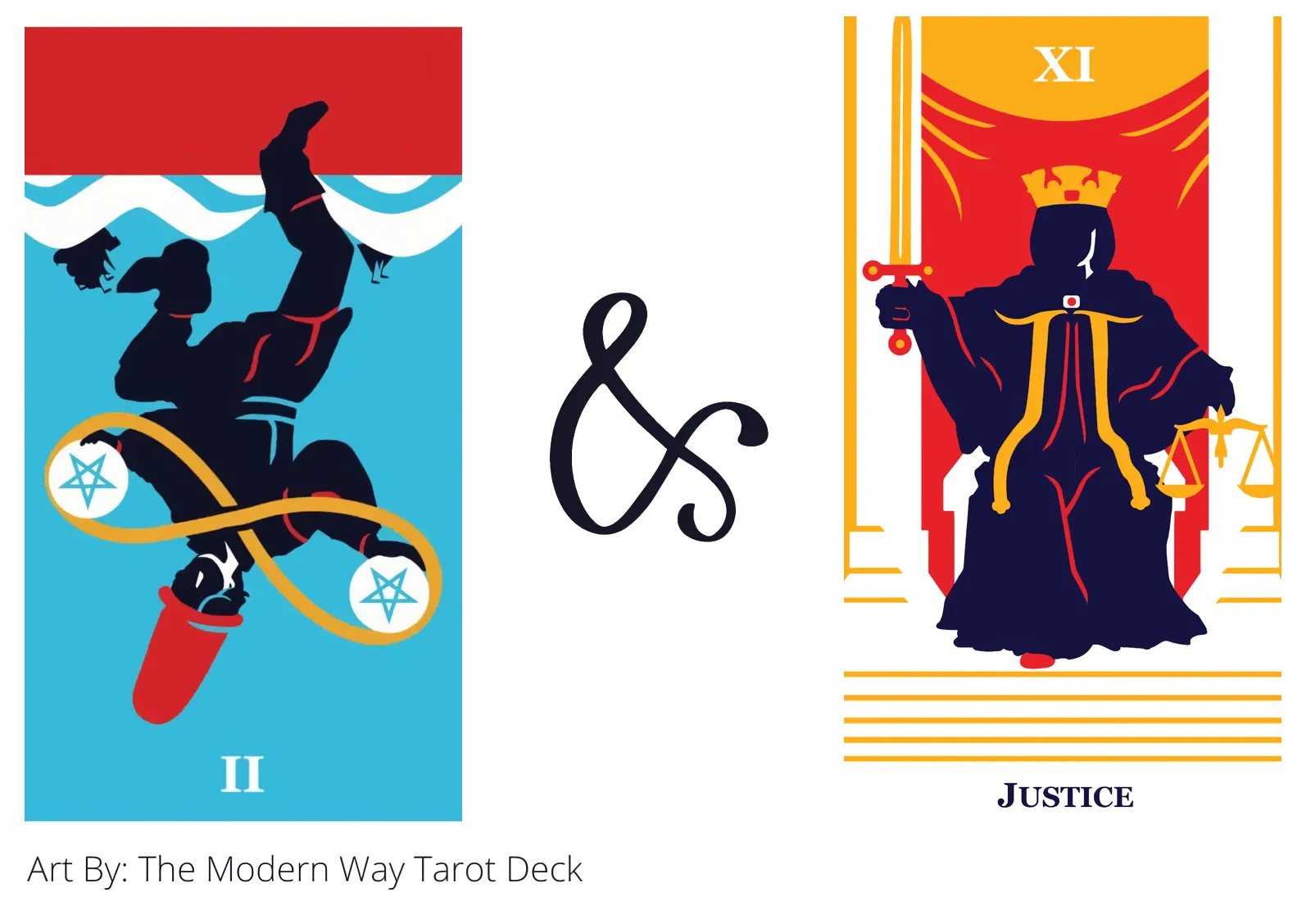 two of pentacles reversed and justice tarot cards together