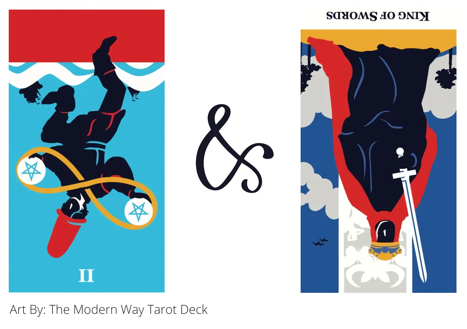two of pentacles reversed and king of swords reversed tarot cards together