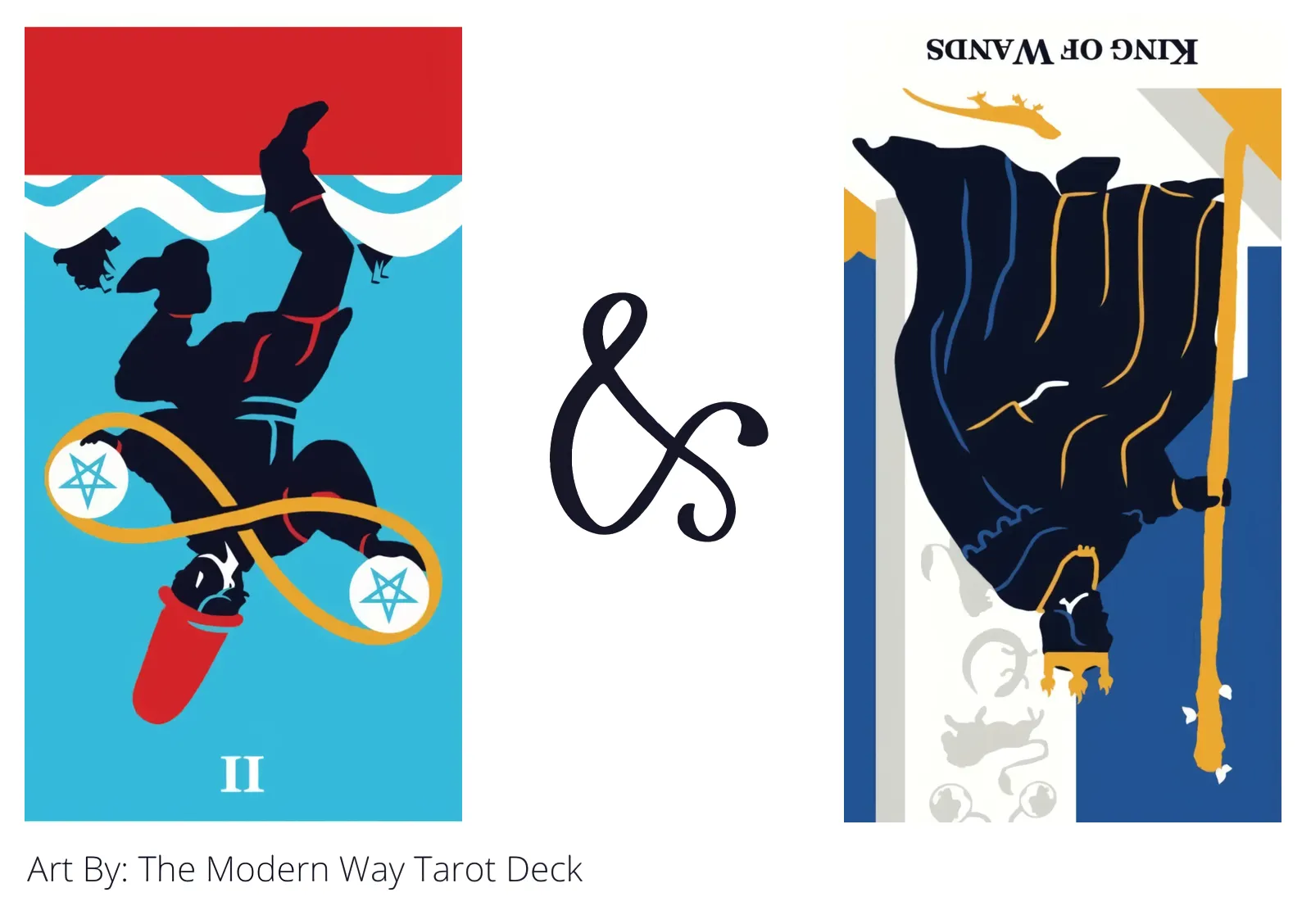 two of pentacles reversed and king of wands reversed tarot cards together
