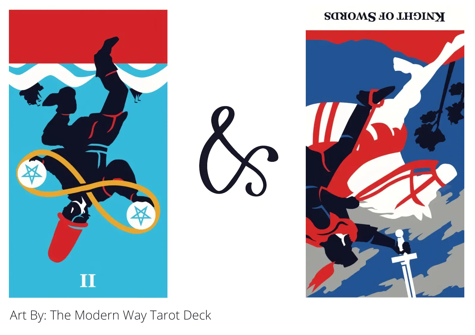 two of pentacles reversed and knight of swords reversed tarot cards together