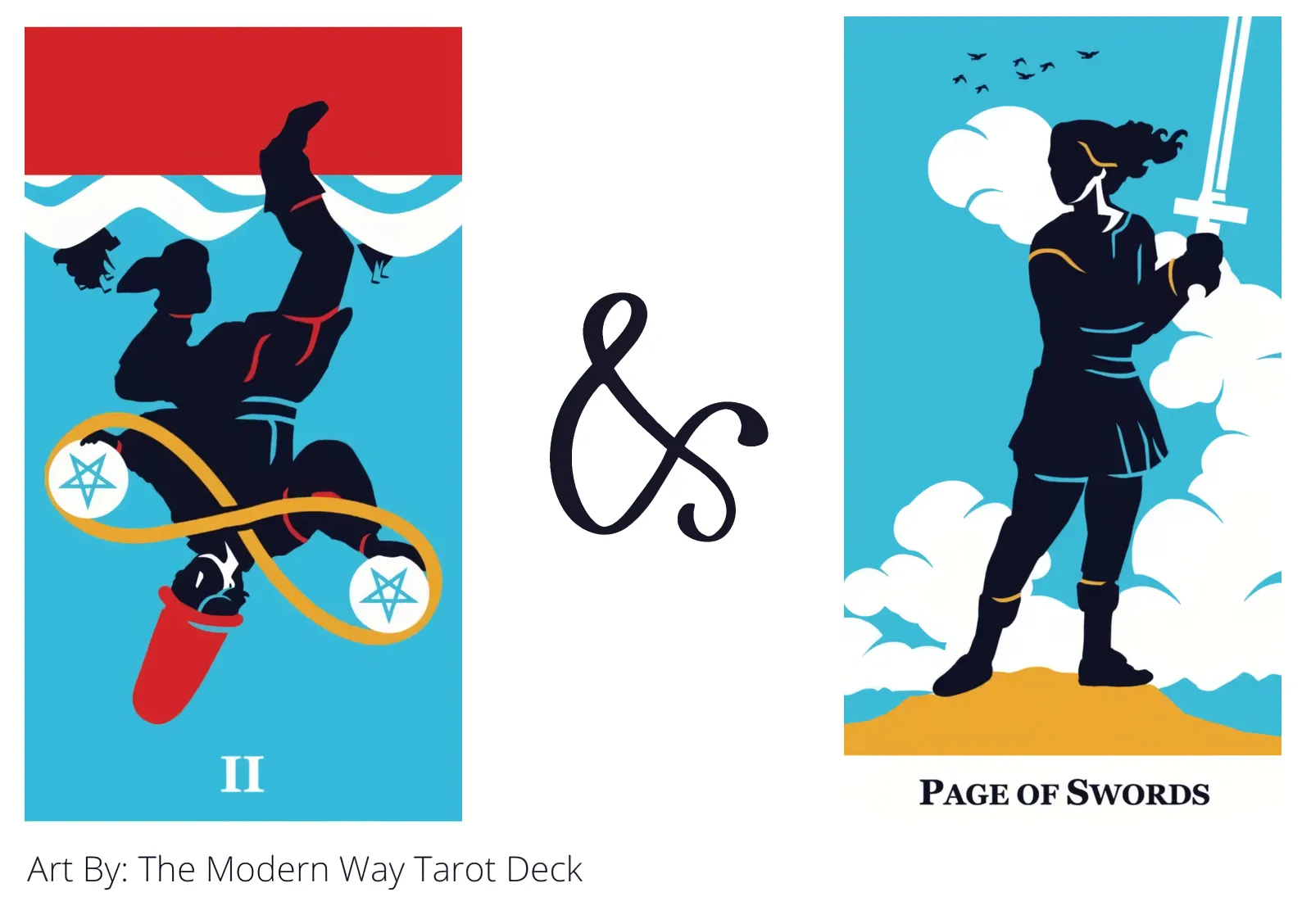 two of pentacles reversed and page of swords tarot cards together