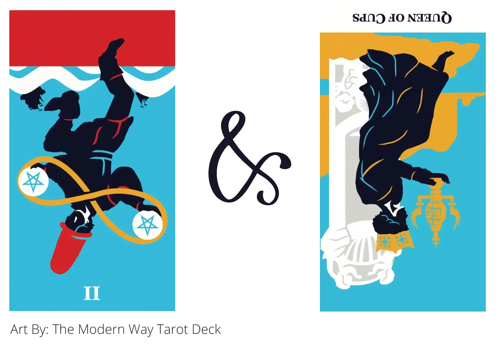 two of pentacles reversed and queen of cups reversed tarot cards together