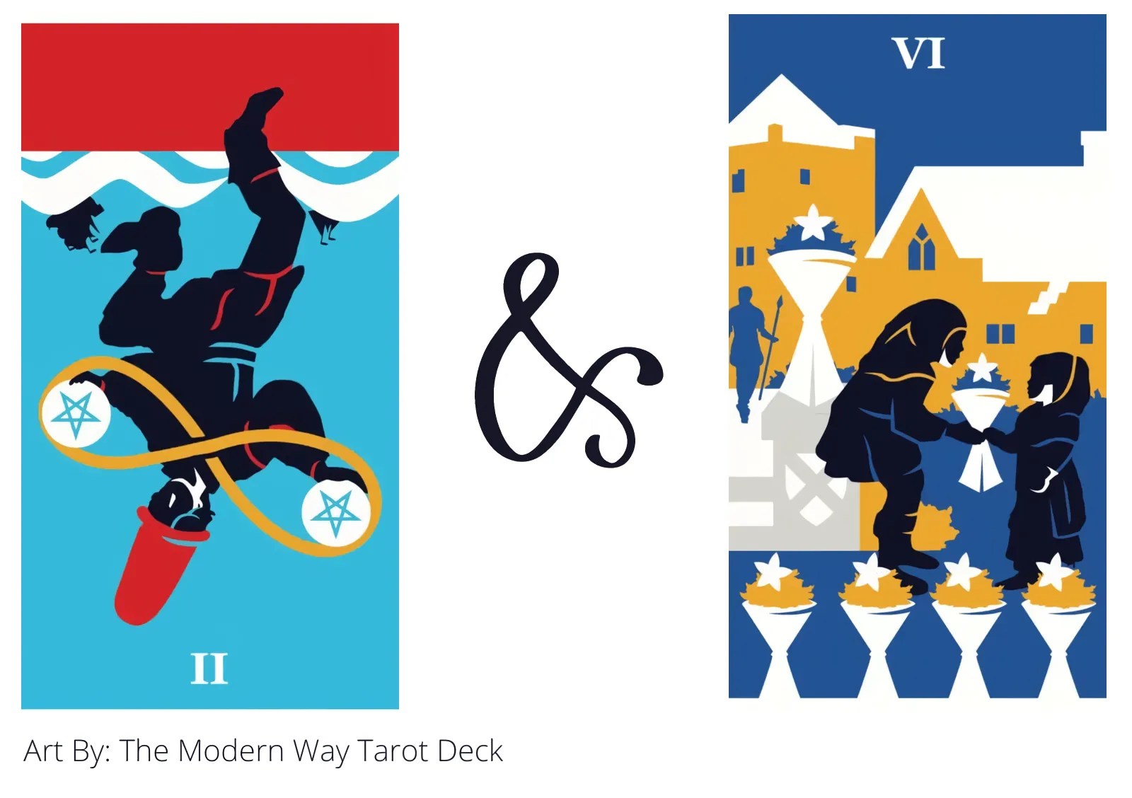 two of pentacles reversed and six of cups tarot cards together