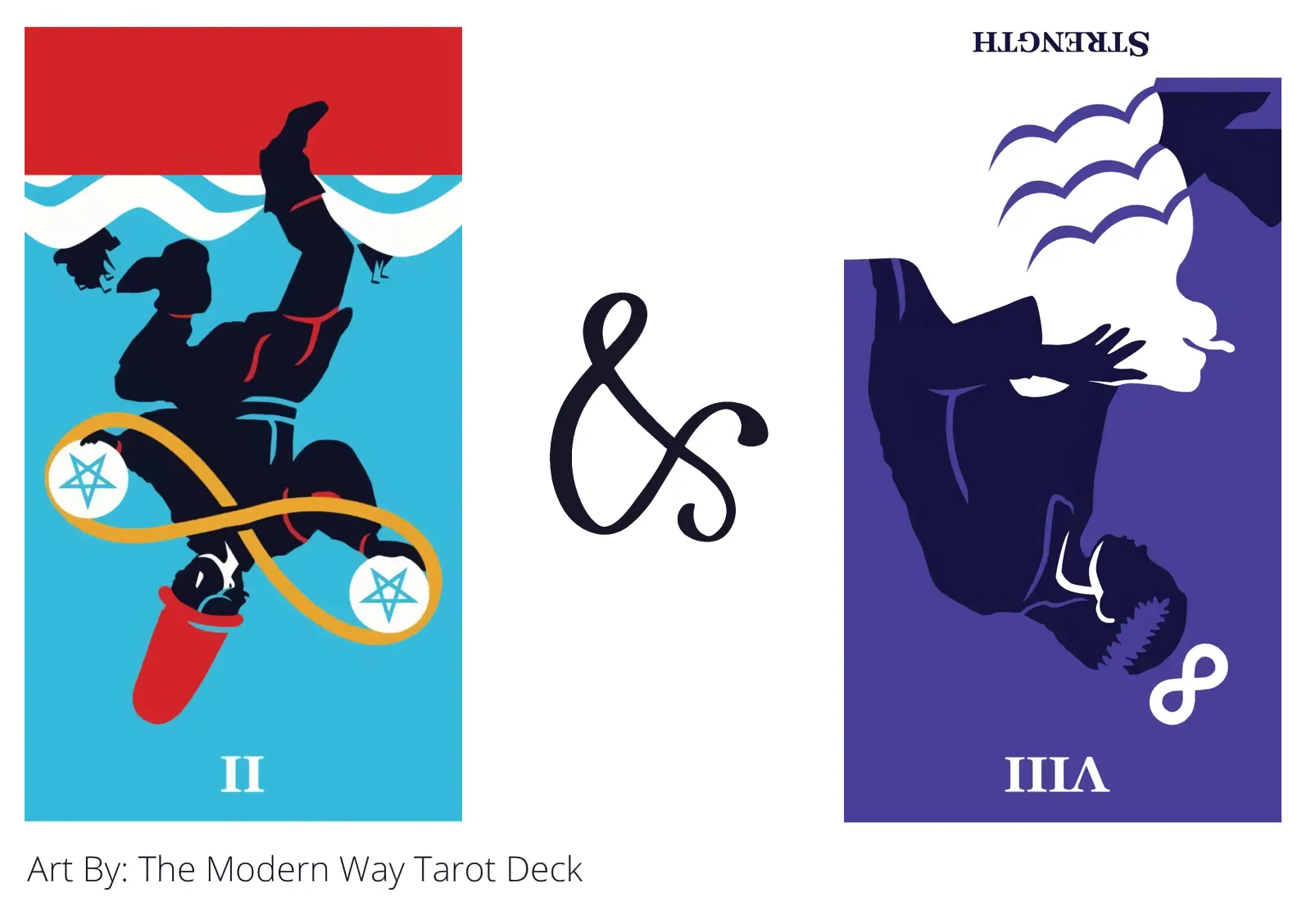 two of pentacles reversed and strength reversed tarot cards together