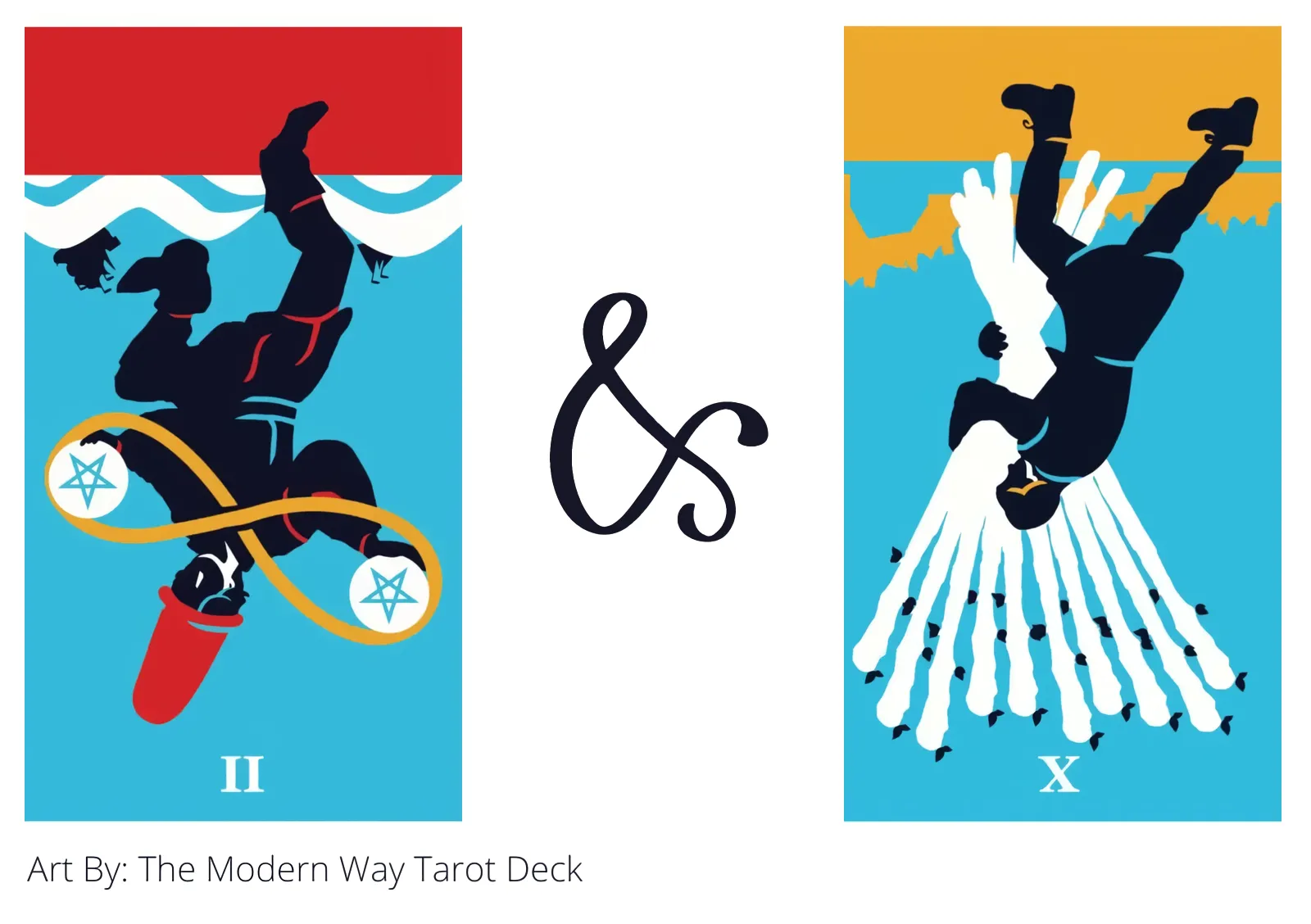 two of pentacles reversed and ten of wands reversed tarot cards together