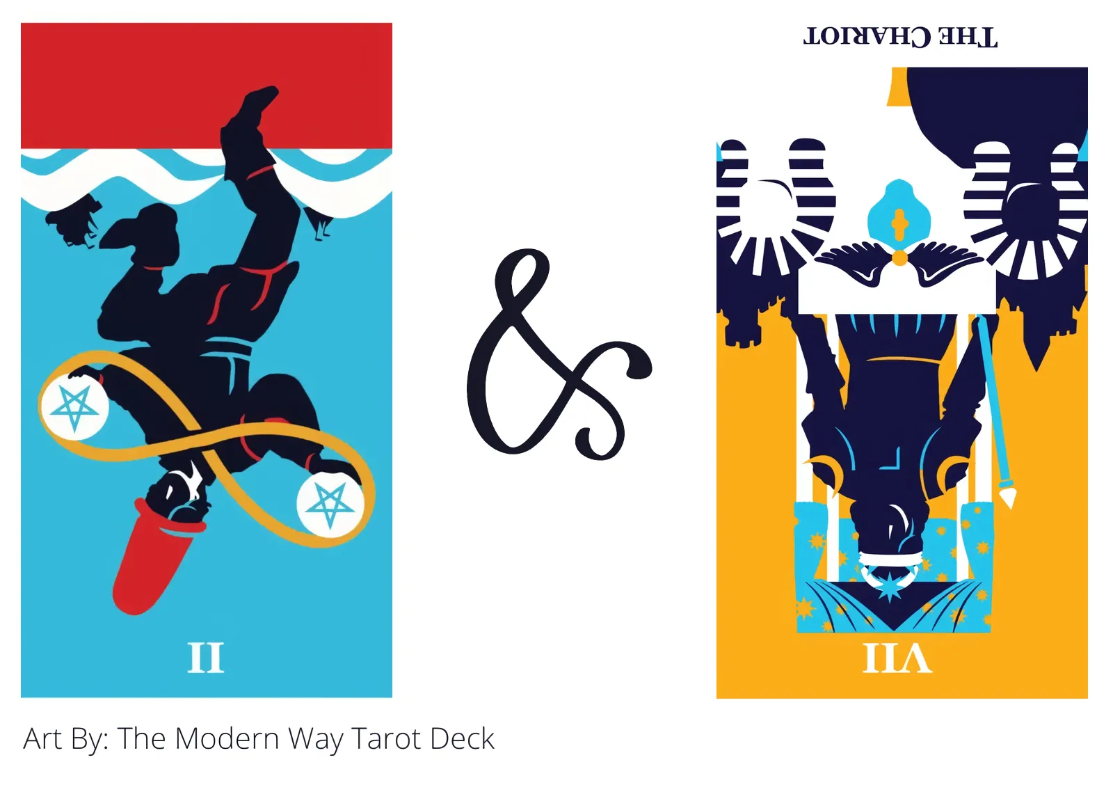 two of pentacles reversed and the chariot reversed tarot cards together